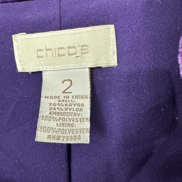 Chico's Jacket Womens Large Purple Velvet Embroidered Open Front Blazer Boho - Picture 7 of 10